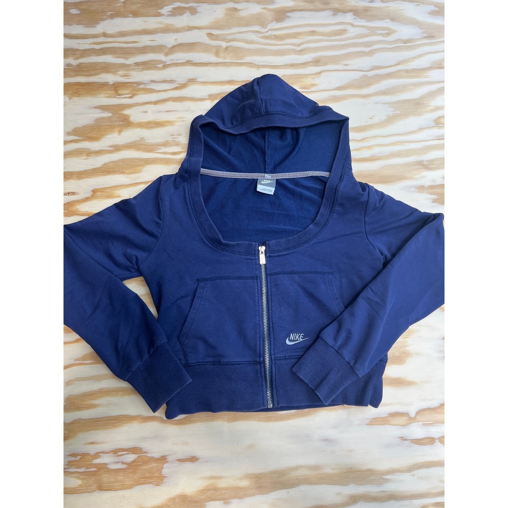 Nike Sportswear Navy Blue Full Zip Scoop Neck Cropped Hoodie Womens Medium